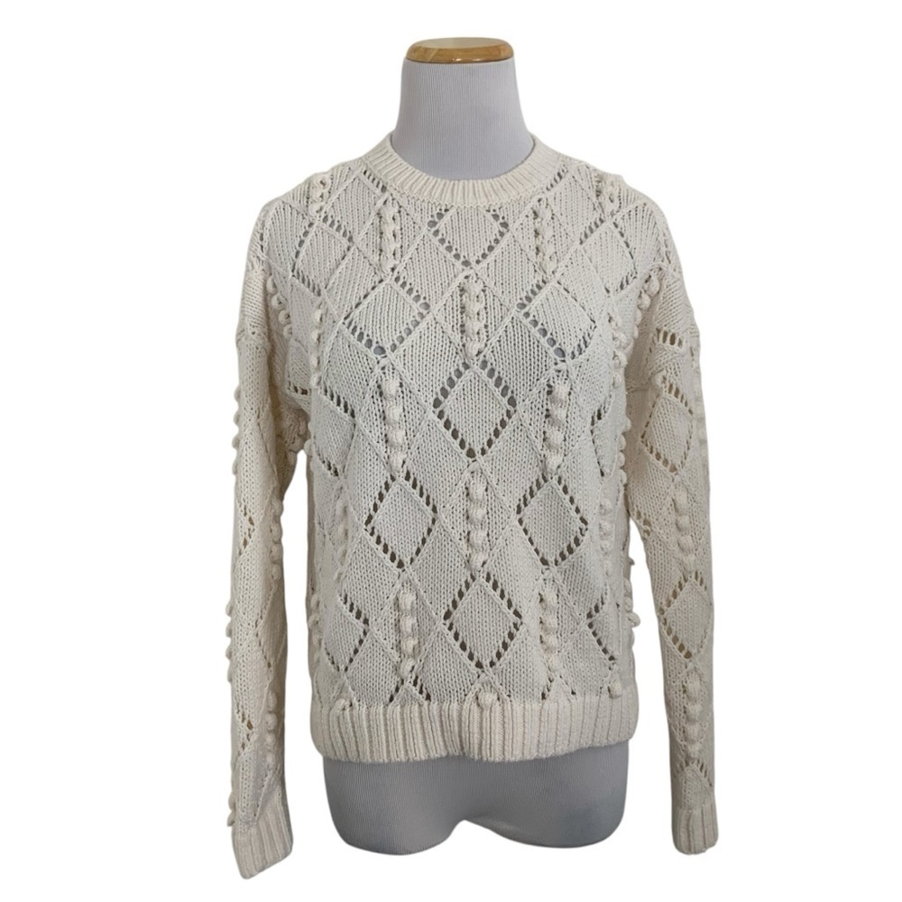 Loft Argyle Cable Knit Popcorn Pullover Sweater Size Women’s Petite S Ivory Crew